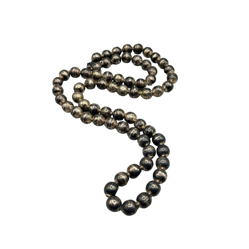 Vintage Taxco Mexico 925 Sterling Silver Handmade Pearls Beaded Long Necklace